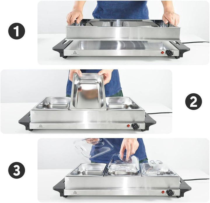 Skanto | Elektrisk Buffet Matvarmer med 3 × 2,5L Fat & Temperaturkontroll – Valtero