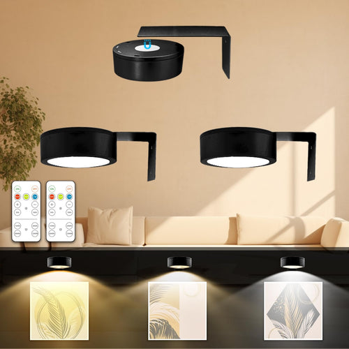 Norvo | Arixinks 3Pack Bildebelysning Batteridrevet Med Fjernkontroll, Maleri Belysning For Kunst Med 3 Lysfarger & Dimmbar, Led Kunstvisning