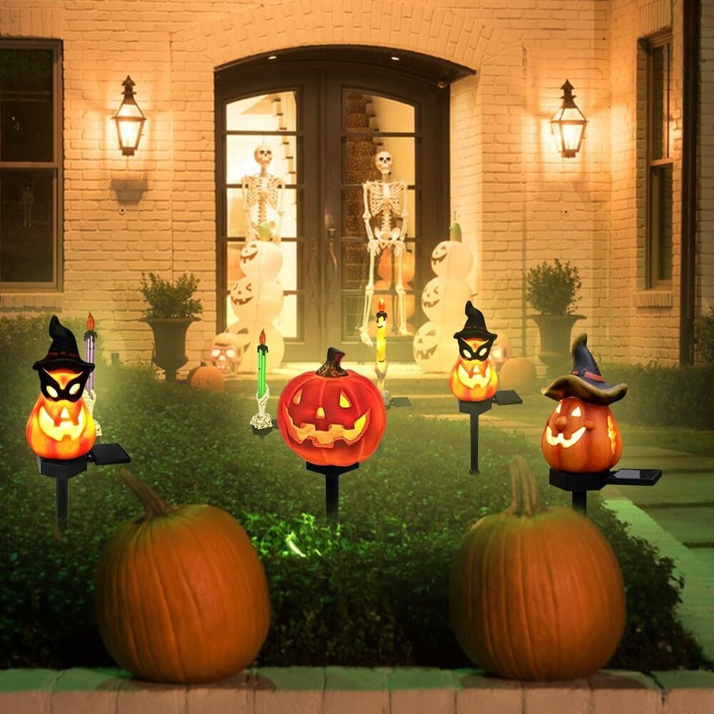 Skanto | Halloween Sollys – Dekorative LED Hage-lys med Gresskar og Heks-designs