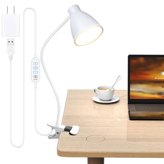 Norvo | Bohon 10W Klem Lampe - 3 Fargemoduser, 10 Lysstyrker, Fleksibel Gåsehalssvane, Usb, Hvit