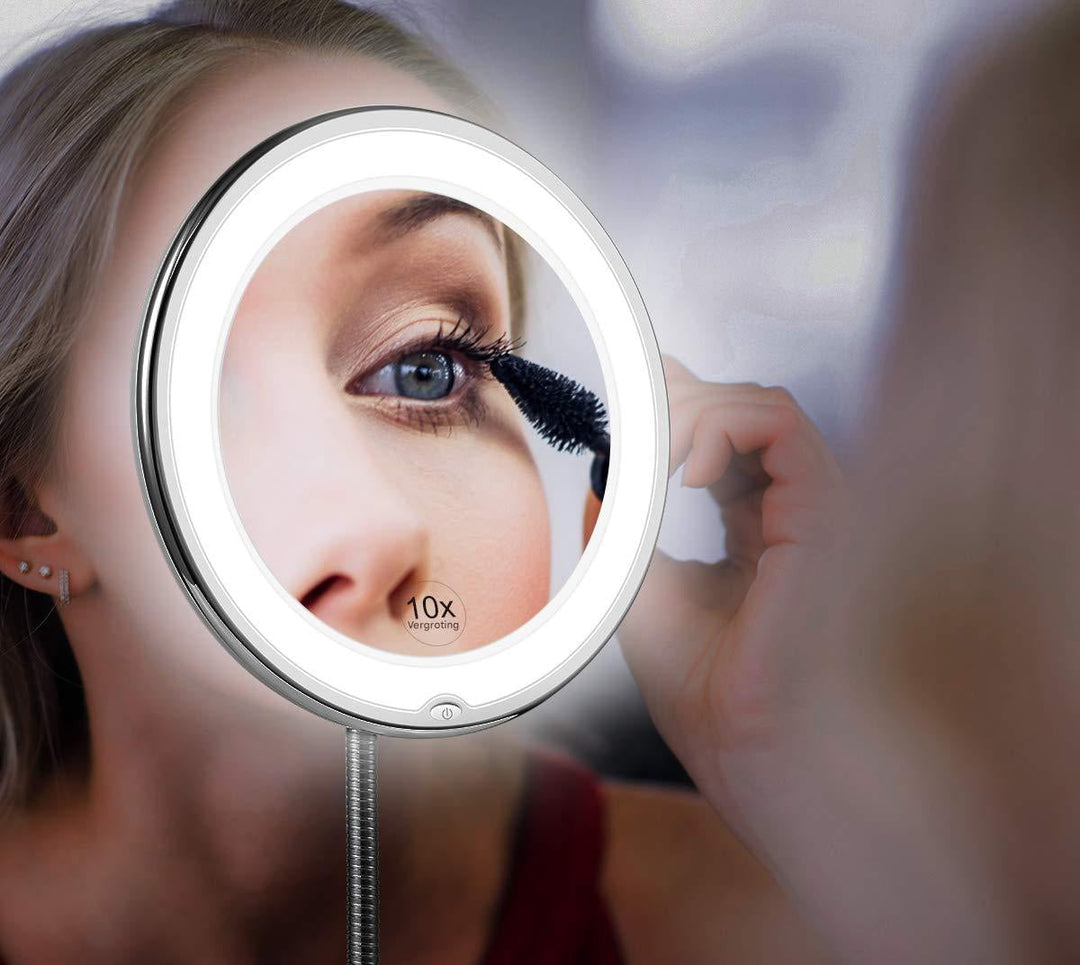 Skanto | Claravue LED Forstørrelsesspeil med Fleksibel Gåsehalebrakett – 10x Zoom, Dagslys LED-er & Sugefeste