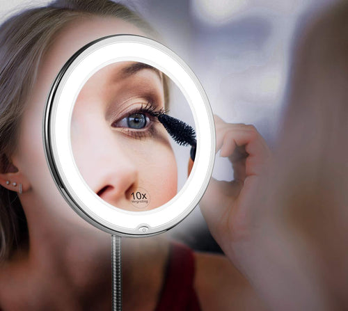 Skanto | Claravue LED Forstørrelsesspeil med Fleksibel Gåsehalebrakett – 10x Zoom, Dagslys LED-er & Sugefeste