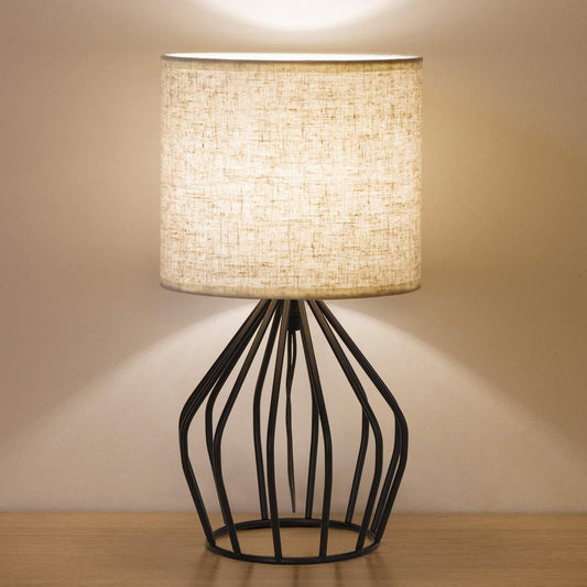 Norvo | Haitral Svart Moderne Bordlampe - Minimalistisk Nattbordlampe Med Lin-Skjerf For Soverom & Stue