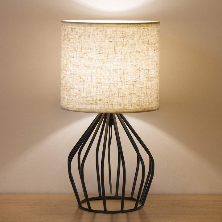 Skanto | Haitral Svart Moderne Bordlampe - Minimalistisk Nattbordlampe Med Lin-Skjerf For Soverom & Stue