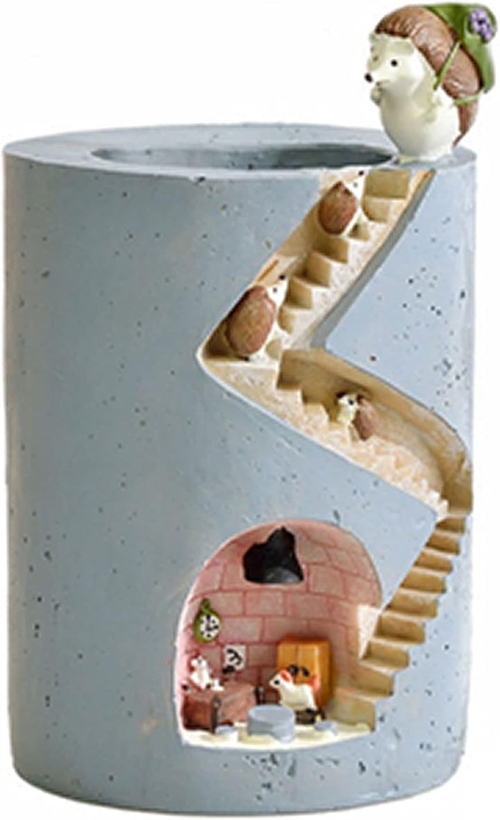 Skanto | Decorative plant pot with hedgehog and rabbit miniature – Creative staircase design for plants