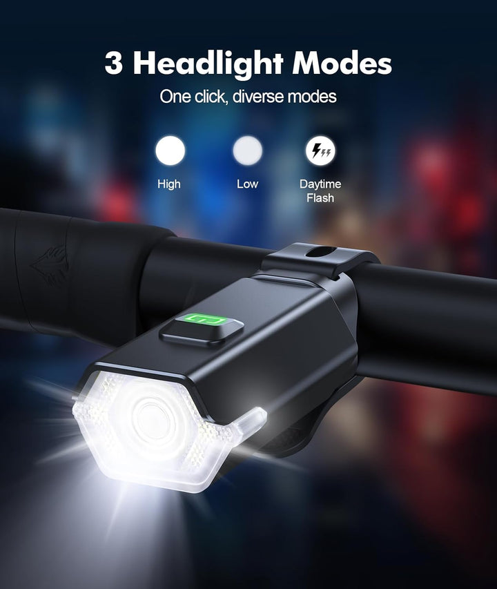 Frendorf | Oppladbart Sykkellys Sett med 3+6 Moduser & Sidebelysning – RoadBeam
