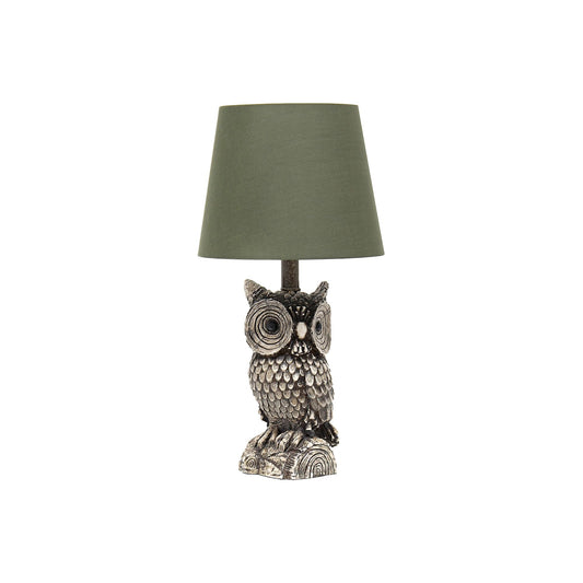 Norvo | Simple Designs Lt2098-Grn Woodland 19.85&quot; Høy Samtids Polyresin Gazing Brun & Hvit Nattugle Sengelampe med Grønn Tapered Trommeskjerm for Dekor, Soverom, Barnerom, Barnerom, Stue