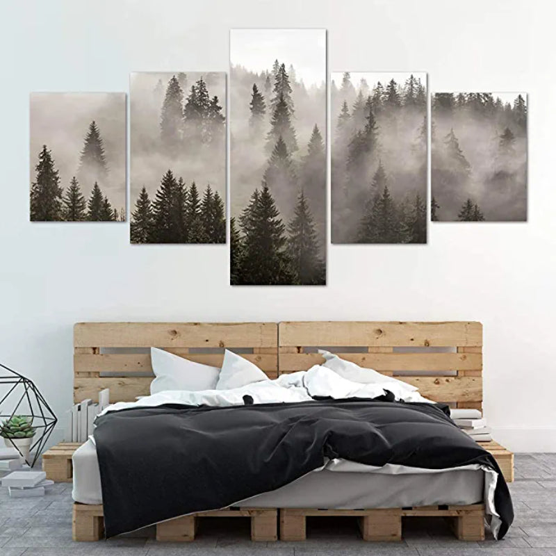 5 stykker skogslandskap kunstverk lerretsmaleri | Skanto