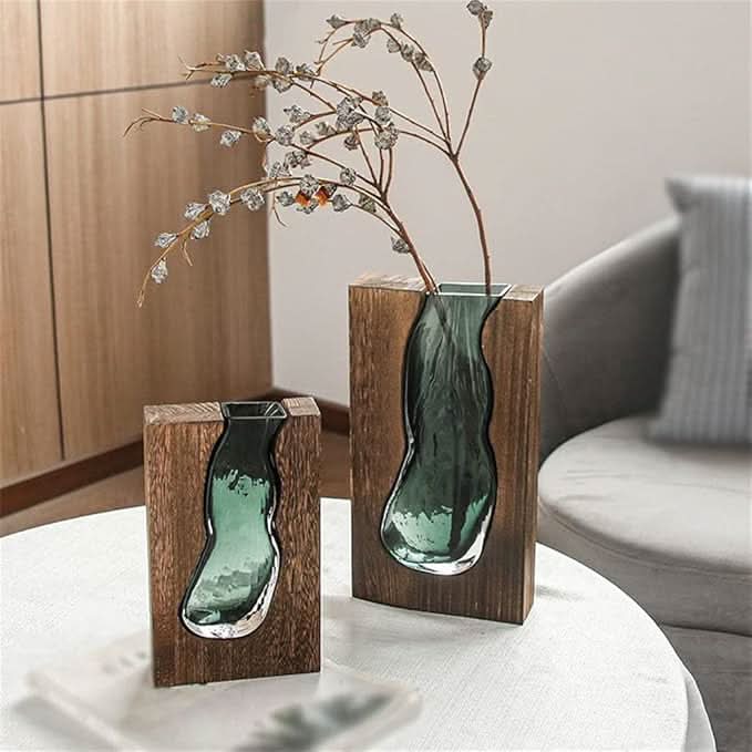 Skanto | Skandinavisk Glassvase med Treakcent for Moderne Interiører