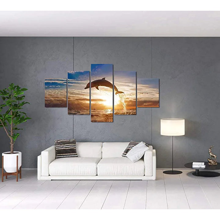 5 stk Hoppende Delfin Solnedgang Landskap Maleri | Skanto