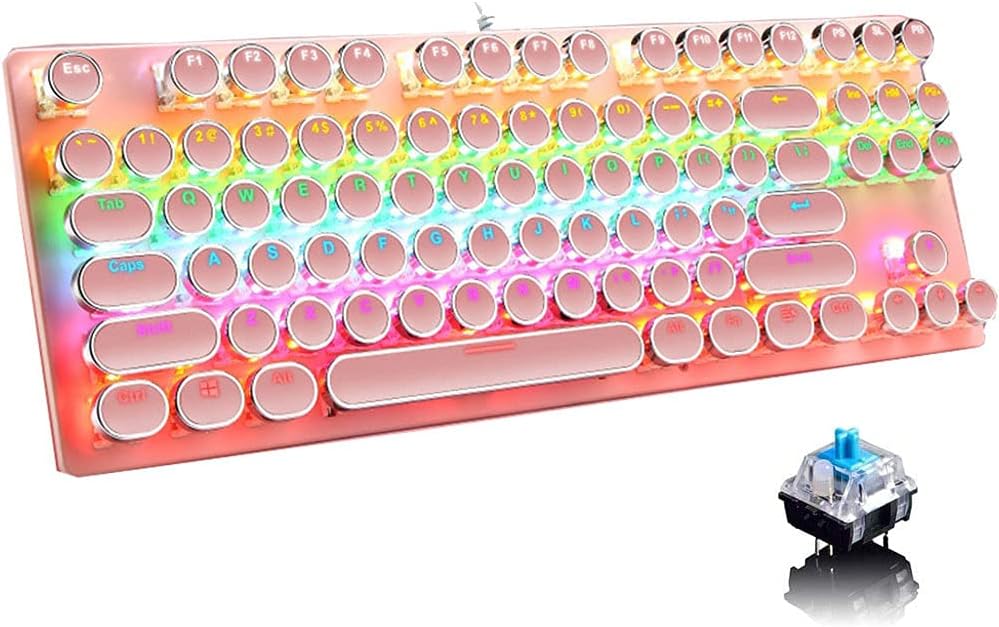 Mechanische Gaming-Tastatur med 87 Tasten, RGB-Hintergrundbeleuchtung og blauen Schaltern
