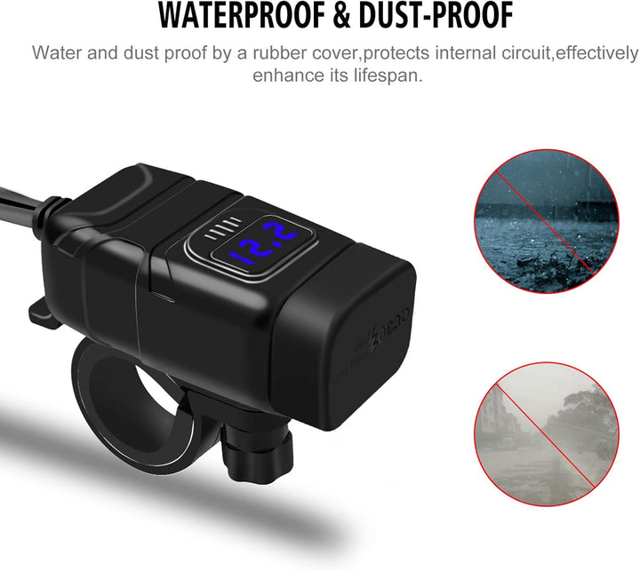 Skanto | Motorsykkel USB- og Type-C Hurtiglader med Voltmeter – Drayvik