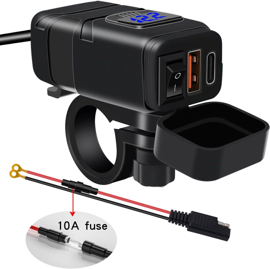 Skanto | Motorsykkel USB- og Type-C Hurtiglader med Voltmeter – Drayvik