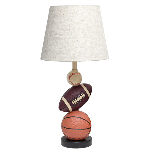 Norvo | Enkle design Lt1082-Spt Sportslite 22&quot; Høy Populær Sports Combo Basketball, Baseball, Fotball Polyresin Bordlampe med lys beige tekstilskjerm til barnerom, barnerom, soverom, spillerom, mancave