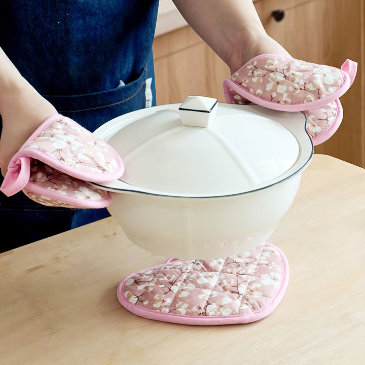 Skanto | KeukenHart Varmeresistente Gryteklutsett – Dekorative Hjerteformede Grip Pads