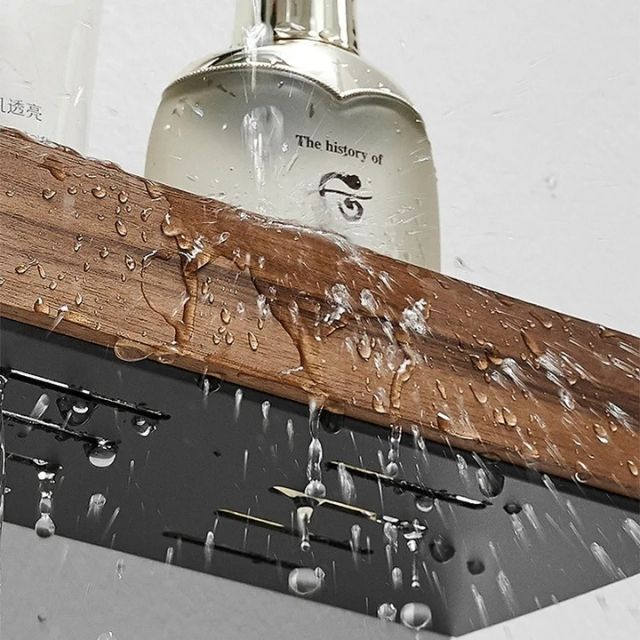 Skanto | Solid Wood Bathroom Shelf – No-Drill Veggmontert Organiser Rack