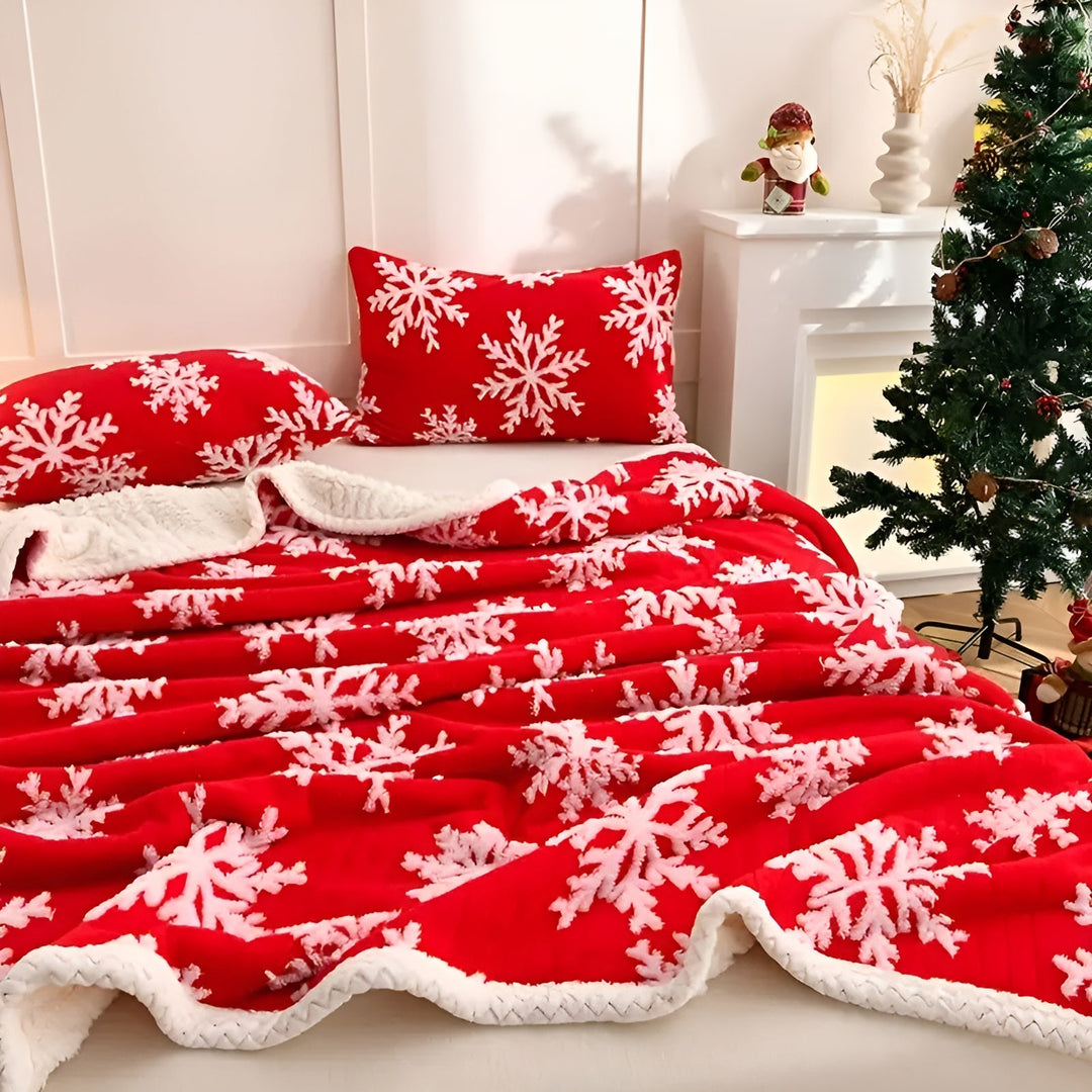 Myk fleece teppe med snøflakmønster – Koselig og varmende | Perfekt for sofa og seng | Skanto