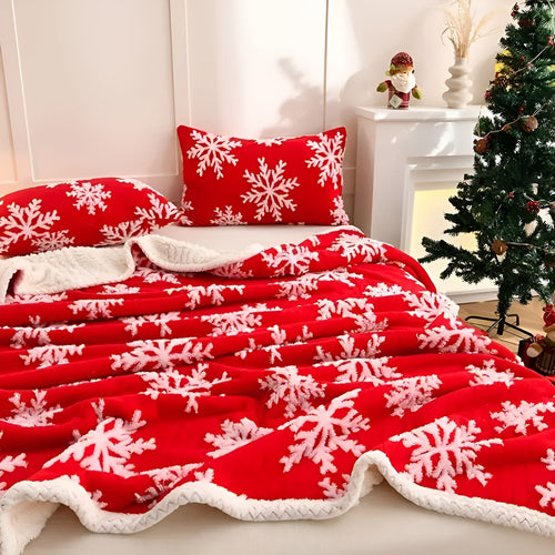 Myk fleece teppe med snøflakmønster – Koselig og varmende | Perfekt for sofa og seng | Skanto