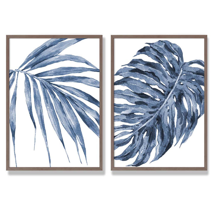 Akvarellrammesett med blå monstera-papyrus og 2 kunsttrykk