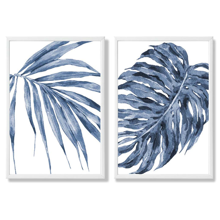 Akvarellrammesett med blå monstera-papyrus og 2 kunsttrykk