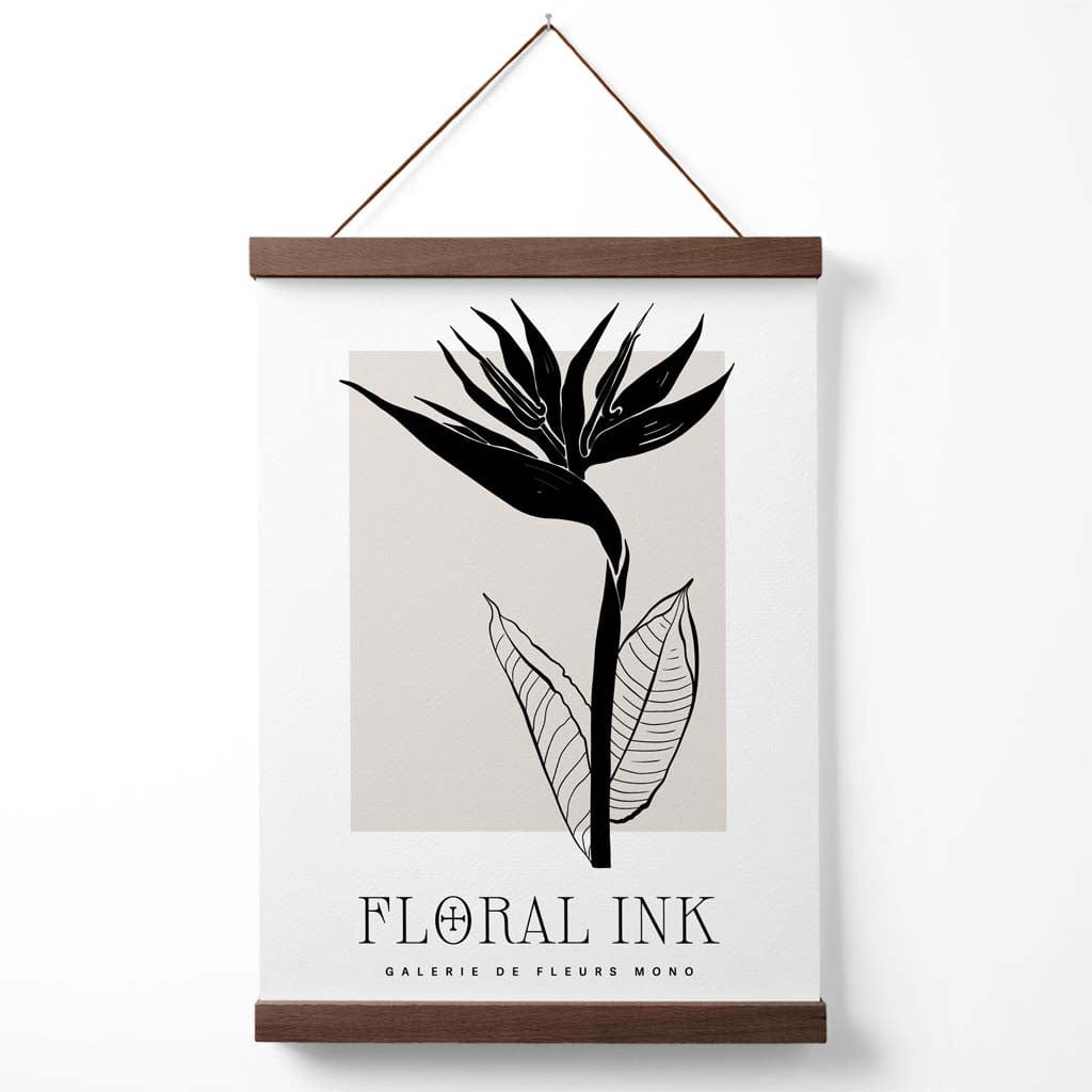 Blomsterplakat med blekktegning og blomster fra Paradisets fugl med oppheng