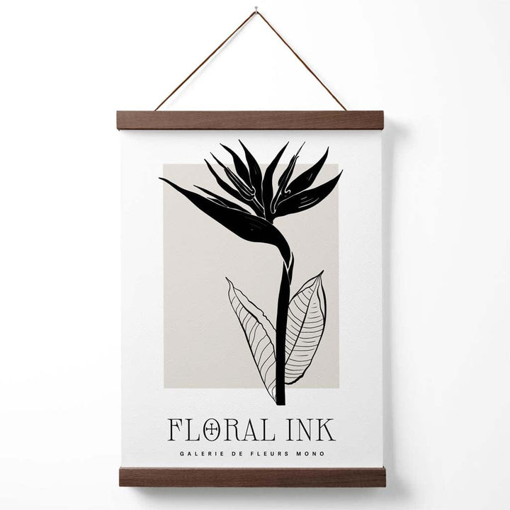 Blomsterplakat med blekktegning og blomster fra Paradisets fugl med oppheng