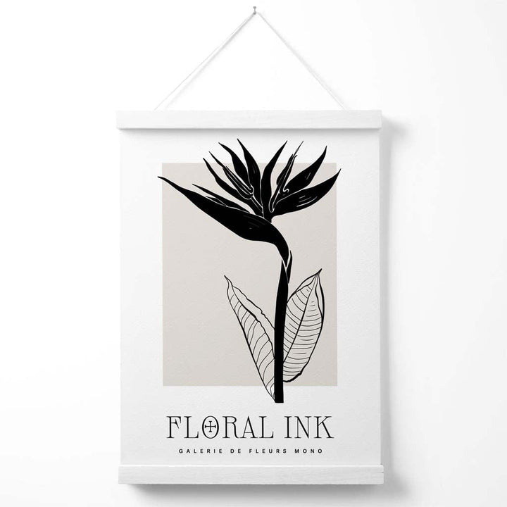 Blomsterplakat med blekktegning og blomster fra Paradisets fugl med oppheng