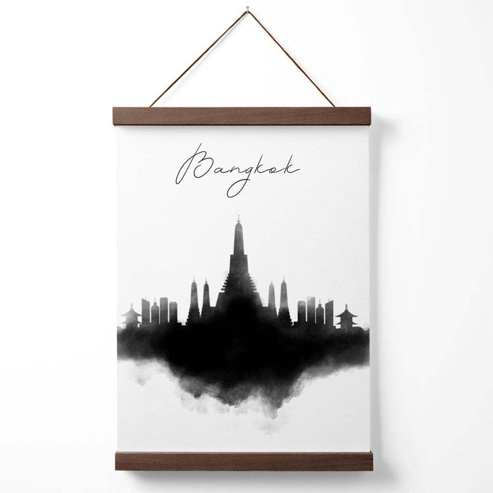 Bangkok akvarell plakat med bysilhuett og oppheng