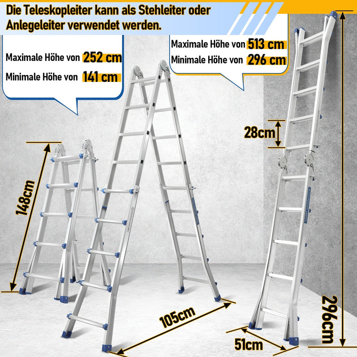 Teleskopstige Multifunksjonsstige 3 i 1 Aluminiumsstige | Skanto
