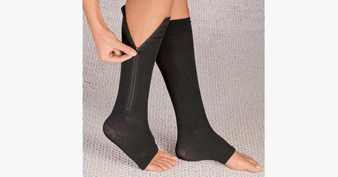 Skanto | Unisex Glidelås Kompresjons Sokker med Åpen Tå – Avslapning med Hvert Steg!