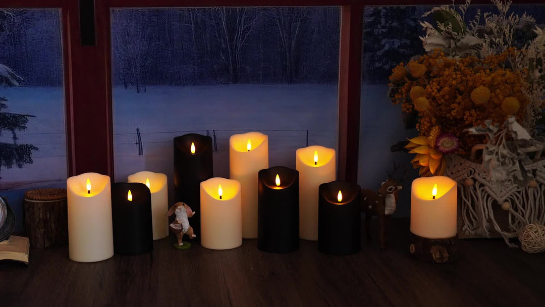 Skanto | GlowLuxe Flameless LED Lys Sett (9-delt) – Med Fjernkontroll og Glitterfinish