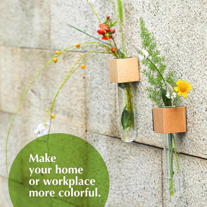 Skanto | Magnetisk Mini Vase – Tre & Glass Veggmontert Dekor for Blomster & Klipp