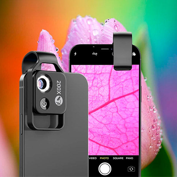 Skanto | MicroZoom Clip-On Telefon Mikroskop – 200x Forstørrelseslinse med LED Lys
