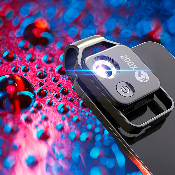 Skanto | MicroZoom Clip-On Telefon Mikroskop – 200x Forstørrelseslinse med LED Lys