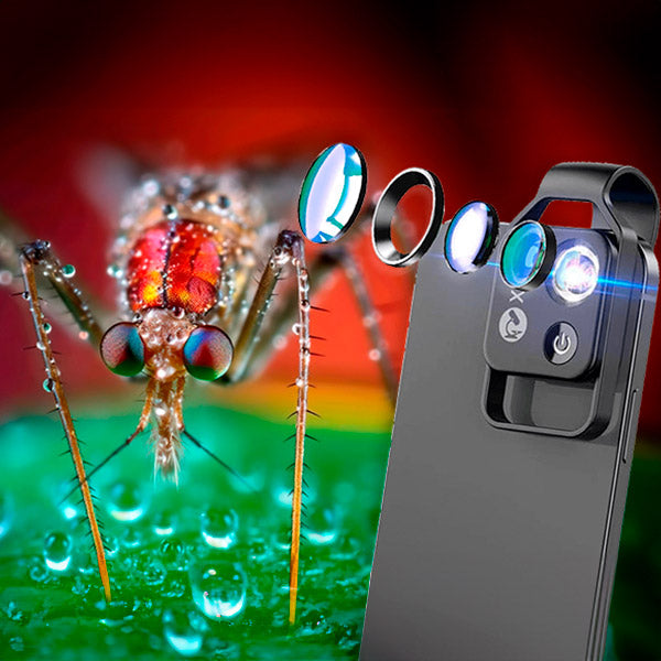 Skanto | MicroZoom Clip-On Telefon Mikroskop – 200x Forstørrelseslinse med LED Lys