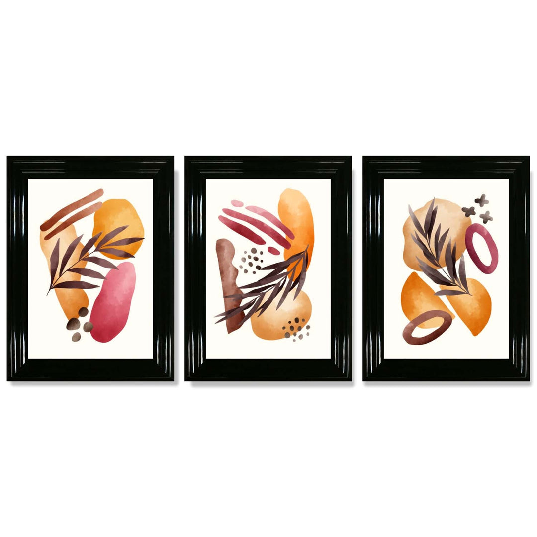 Abstrakt tropisk høstmotiv – sett med 3 innrammede kunsttrykk