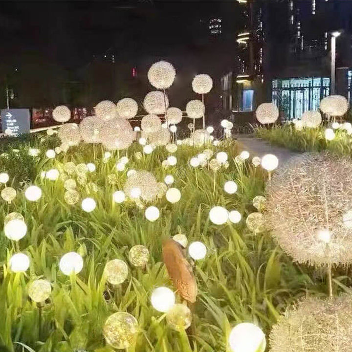 Solcelledrevet LED-kulelampe av løvetann laget av aluminiumstråd, vanntett, for utendørs bruk, for planting i hagen, bakkelys