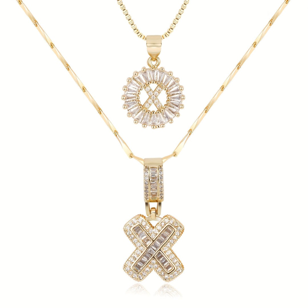 Skanto | 2pc 14k Diamant Bokstav Initial Halskjeder