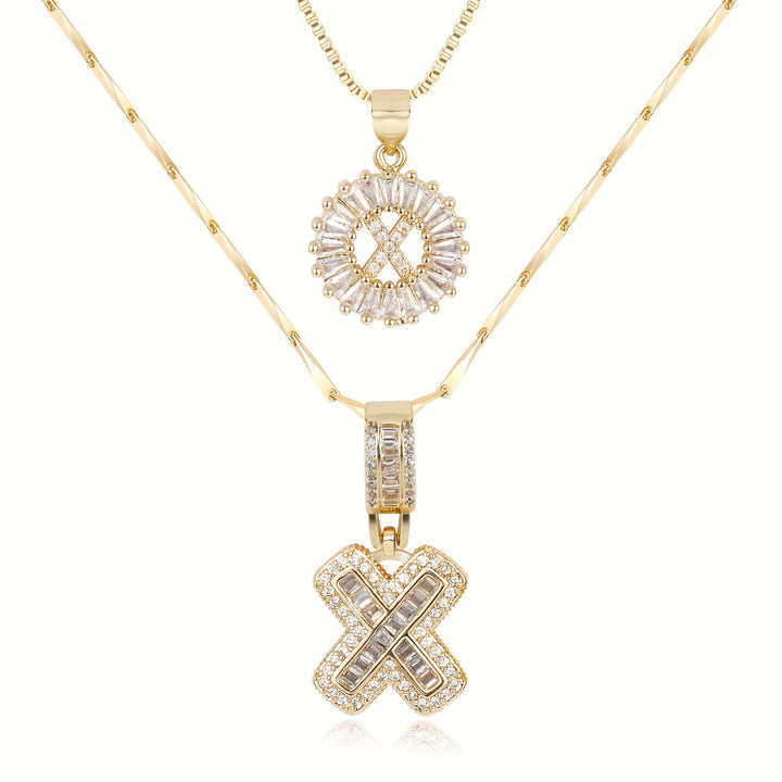 Skanto | 2pc 14k Diamant Bokstav Initial Halskjeder