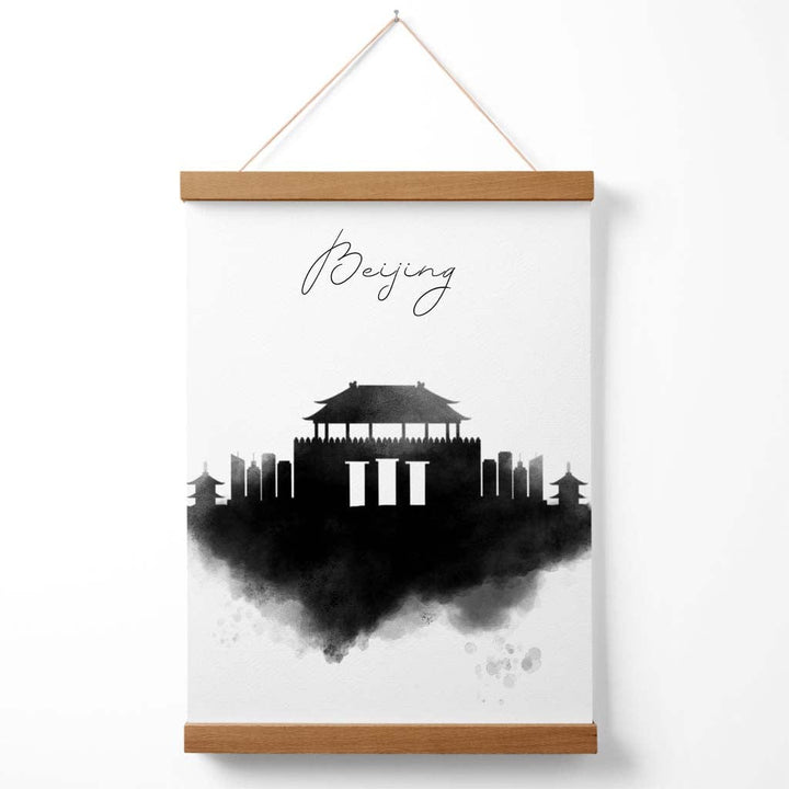 Akvarell plakat av Beijing med skyline og oppheng