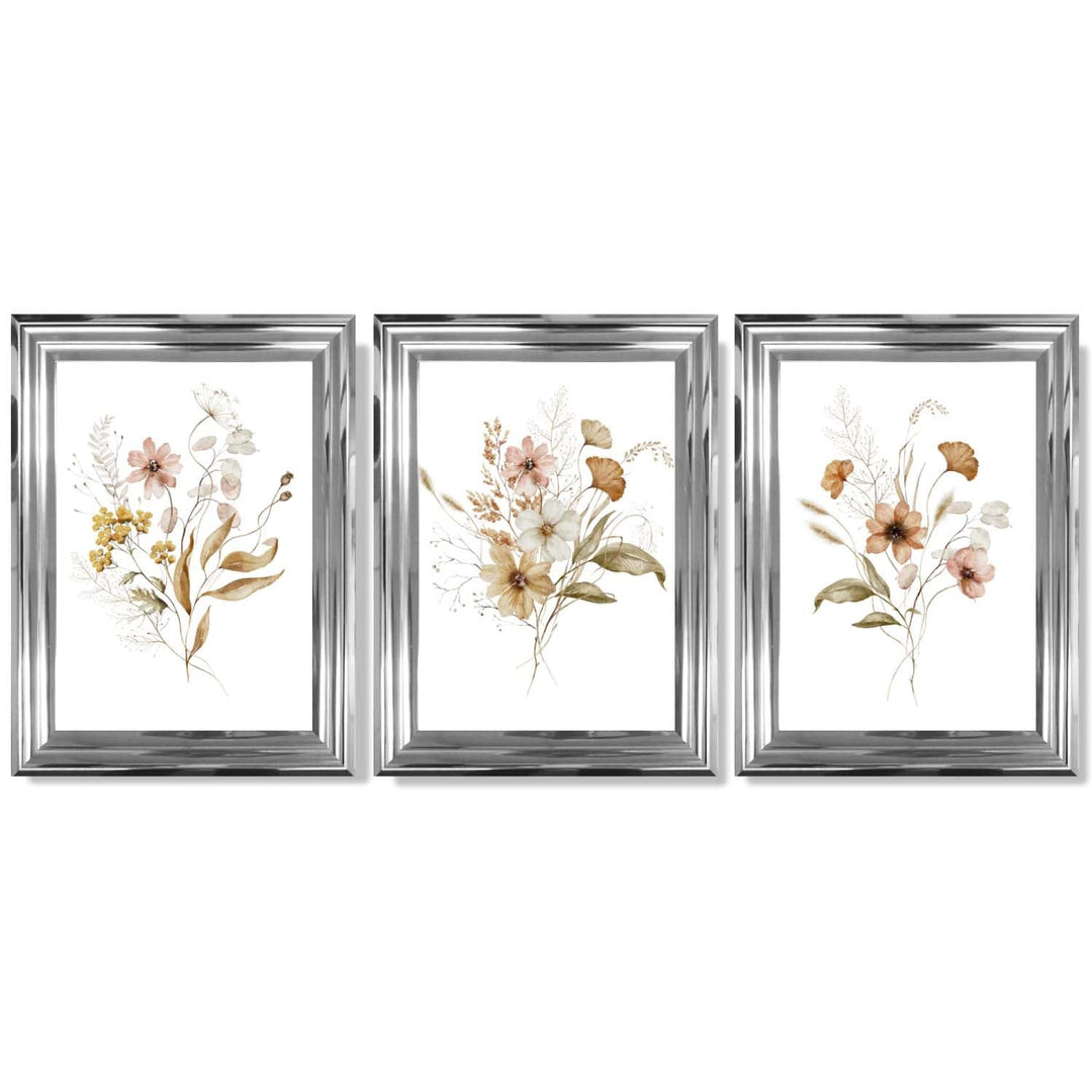 Høstlige villblomsterbuketter – 3 innrammede kunsttrykk
