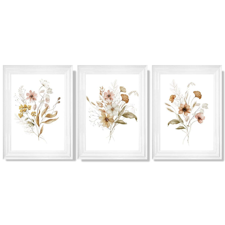 Høstlige villblomsterbuketter – 3 innrammede kunsttrykk