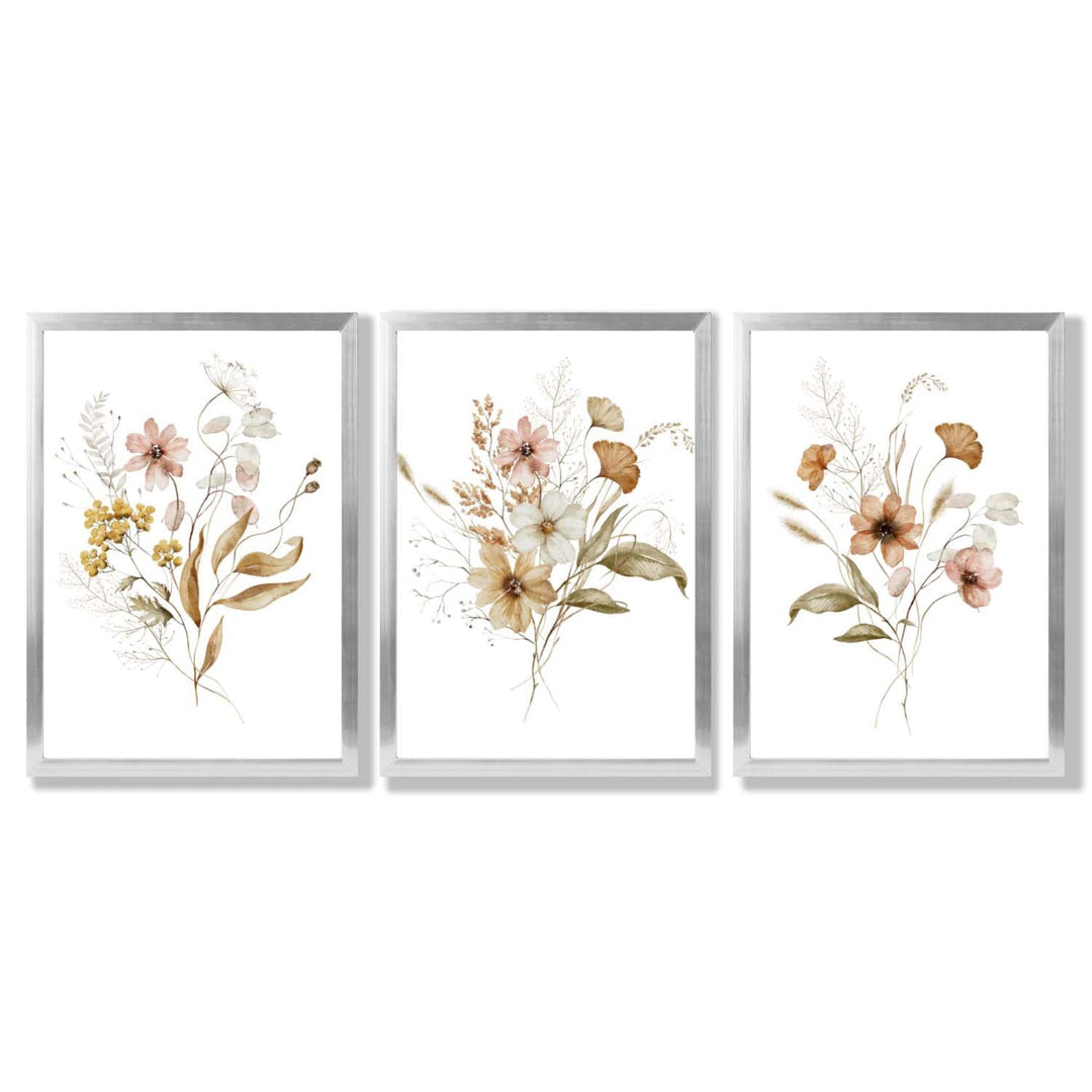 Høstlige villblomsterbuketter – 3 innrammede kunsttrykk