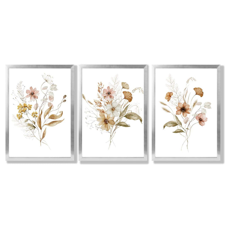 Høstlige villblomsterbuketter – 3 innrammede kunsttrykk