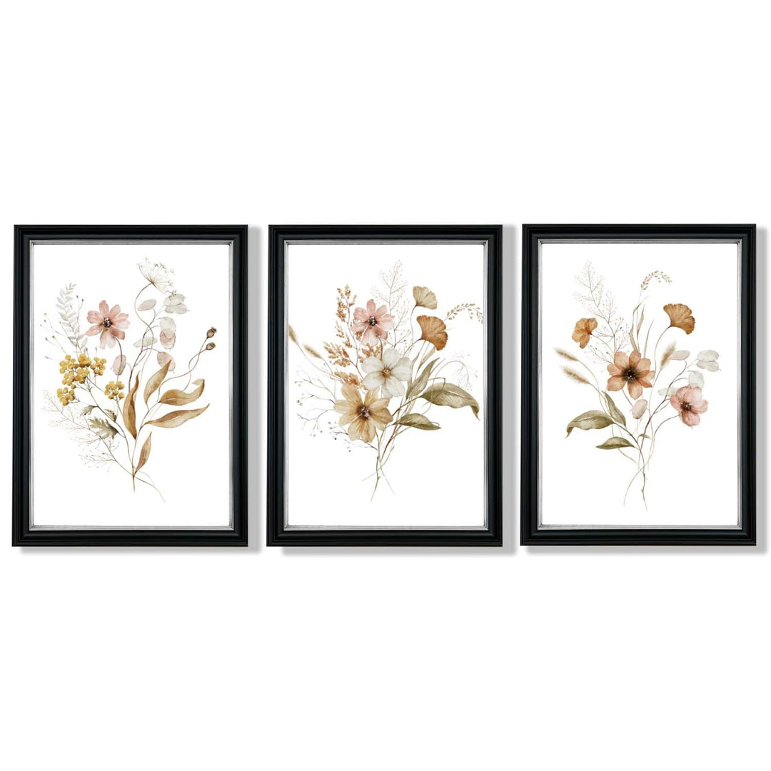 Høstlige villblomsterbuketter – 3 innrammede kunsttrykk