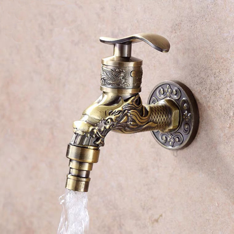 Skanto | Vintage Classic Faucet Water Lock Single Handle Dragon Engraving Wall Mounted Faucet