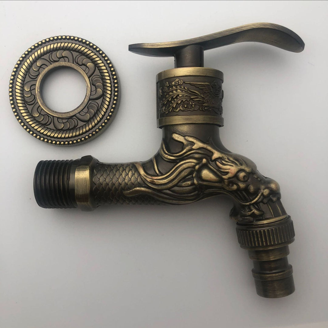 Skanto | Vintage Classic Faucet Water Lock Single Handle Dragon Engraving Wall Mounted Faucet