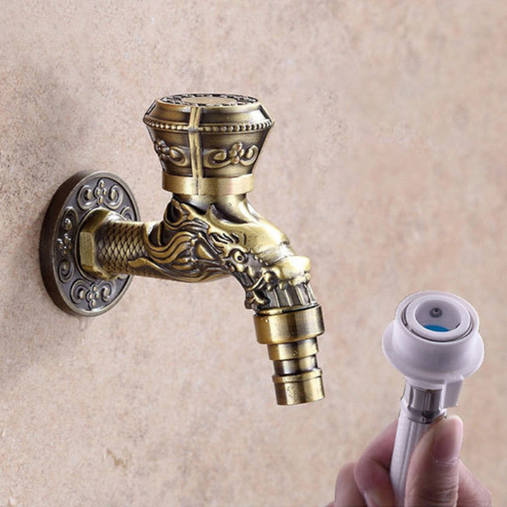 Skanto | Vintage Classic Faucet Water Lock Single Handle Dragon Engraving Wall Mounted Faucet