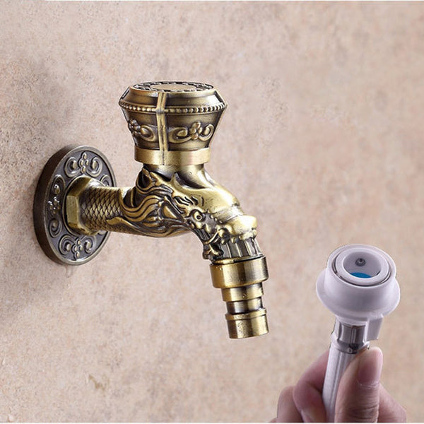 Skanto | Vintage Classic Faucet Water Lock Single Handle Dragon Engraving Wall Mounted Faucet