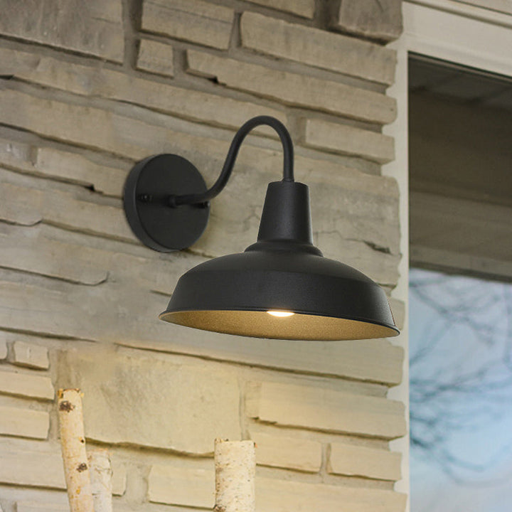 Farmhouse Låve Vegglampe Belysning 1 Pære Metallisk Vegglampe med Gåsehalsarm i Svart til Veranda | Skanto